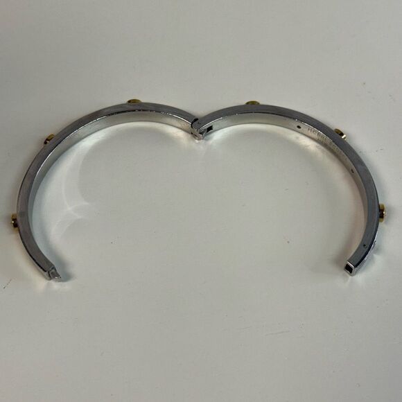 Henri Bendel Two Tone Crystal Hinged Bangle Bracelet Silver Tone & Gold Tone - Picture 4 of 4